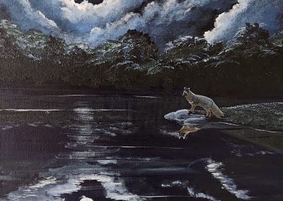 Rozzy Smith Artist Acrylic Fox and Moonlight Painting HUB Hudson Local Art